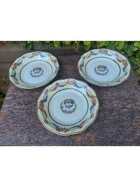 Set Of 3 Theodore Haviland France Picardy Floral Soup Bowls